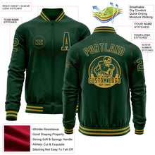 Load image into Gallery viewer, Custom Green Old Gold Bomber Varsity Letterman Zipper Jacket