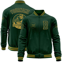 Load image into Gallery viewer, Custom Green Old Gold Bomber Varsity Letterman Zipper Jacket