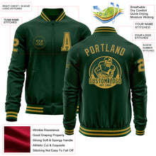 Load image into Gallery viewer, Custom Green Old Gold Bomber Varsity Letterman Zipper Jacket