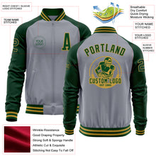 Load image into Gallery viewer, Custom Gray Green-Old Gold Bomber Varsity Letterman Two Tone Zipper Jacket