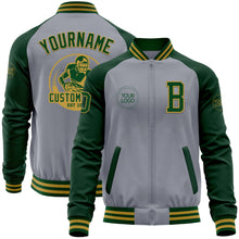 Load image into Gallery viewer, Custom Gray Green-Old Gold Bomber Varsity Letterman Two Tone Zipper Jacket