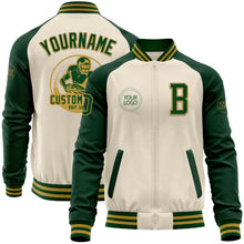 Load image into Gallery viewer, Custom Cream Green-Old Gold Bomber Varsity Letterman Two Tone Zipper Jacket