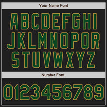 Laden Sie das Bild in den Galerie-Viewer, Custom Black Green-Old Gold Bomber Full-Snap Varsity Letterman Hoodie Jacket