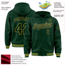 Загрузить изображение в средство просмотра галереи, Custom Green Old Gold Bomber Full-Snap Varsity Letterman Hoodie Jacket