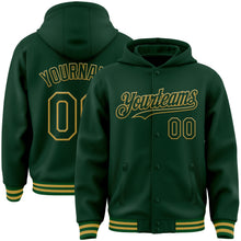 Загрузить изображение в средство просмотра галереи, Custom Green Old Gold Bomber Full-Snap Varsity Letterman Hoodie Jacket