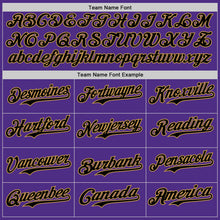 Загрузить изображение в средство просмотра галереи, Custom Purple Black-Old Gold Bomber Full-Snap Varsity Letterman Two Tone Hoodie Jacket