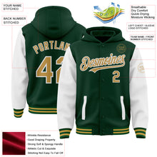 Загрузить изображение в средство просмотра галереи, Custom Green Old Gold-White Bomber Full-Snap Varsity Letterman Two Tone Hoodie Jacket