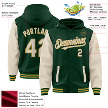 Загрузить изображение в средство просмотра галереи, Custom Green Cream-Old Gold Bomber Full-Snap Varsity Letterman Two Tone Hoodie Jacket