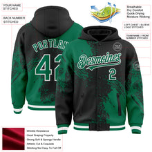 Laden Sie das Bild in den Galerie-Viewer, Custom Black Kelly Green-White Abstract Brush Stroke 3D Pattern Design Bomber Full-Snap Varsity Letterman Hoodie Jacket