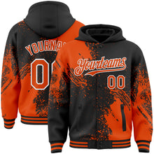 Laden Sie das Bild in den Galerie-Viewer, Custom Black Orange-White Abstract Brush Stroke 3D Pattern Design Bomber Full-Snap Varsity Letterman Hoodie Jacket