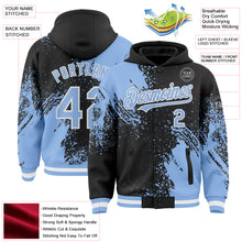 Laden Sie das Bild in den Galerie-Viewer, Custom Black Light Blue-White Abstract Brush Stroke 3D Pattern Design Bomber Full-Snap Varsity Letterman Hoodie Jacket