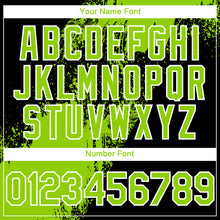 Laden Sie das Bild in den Galerie-Viewer, Custom Black Neon Green-White Abstract Brush Stroke 3D Pattern Design Bomber Full-Snap Varsity Letterman Hoodie Jacket