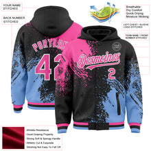 Load image into Gallery viewer, Custom Black Pink Light Blue-White Abstract Brush Stroke 3D Pattern Design Bomber Full-Snap Varsity Letterman Hoodie Jacket