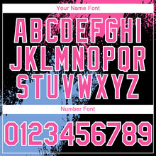 Load image into Gallery viewer, Custom Black Pink Light Blue-White Abstract Brush Stroke 3D Pattern Design Bomber Full-Snap Varsity Letterman Hoodie Jacket