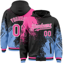 Load image into Gallery viewer, Custom Black Pink Light Blue-White Abstract Brush Stroke 3D Pattern Design Bomber Full-Snap Varsity Letterman Hoodie Jacket
