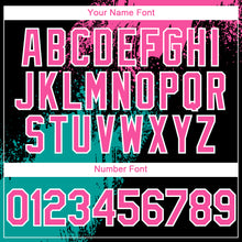 Laden Sie das Bild in den Galerie-Viewer, Custom Black Pink Teal-White Abstract Brush Stroke 3D Pattern Design Bomber Full-Snap Varsity Letterman Hoodie Jacket