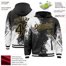 Laden Sie das Bild in den Galerie-Viewer, Custom Black White-Old Gold Abstract Brush Stroke 3D Pattern Design Bomber Full-Snap Varsity Letterman Hoodie Jacket