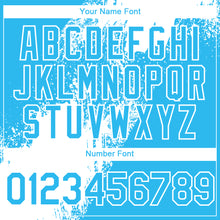 Laden Sie das Bild in den Galerie-Viewer, Custom Sky Blue White Black-Pink Abstract Brush Stroke 3D Pattern Design Bomber Full-Snap Varsity Letterman Hoodie Jacket