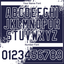 Laden Sie das Bild in den Galerie-Viewer, Custom Navy White Abstract Brush Stroke 3D Pattern Design Bomber Full-Snap Varsity Letterman Hoodie Jacket