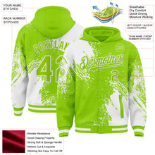 Load image into Gallery viewer, Custom Neon Green White Abstract Brush Stroke 3D Pattern Design Bomber Full-Snap Varsity Letterman Hoodie Jacket
