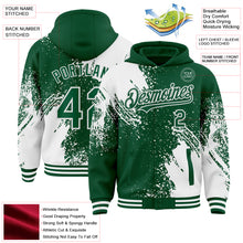 Laden Sie das Bild in den Galerie-Viewer, Custom Kelly Green White Abstract Brush Stroke 3D Pattern Design Bomber Full-Snap Varsity Letterman Hoodie Jacket