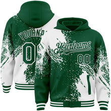Laden Sie das Bild in den Galerie-Viewer, Custom Kelly Green White Abstract Brush Stroke 3D Pattern Design Bomber Full-Snap Varsity Letterman Hoodie Jacket
