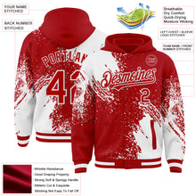 Laden Sie das Bild in den Galerie-Viewer, Custom Red White Abstract Brush Stroke 3D Pattern Design Bomber Full-Snap Varsity Letterman Hoodie Jacket