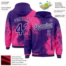 Laden Sie das Bild in den Galerie-Viewer, Custom Purple Pink-White Abstract Brush Stroke 3D Pattern Design Bomber Full-Snap Varsity Letterman Hoodie Jacket