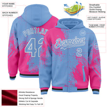 Laden Sie das Bild in den Galerie-Viewer, Custom Light Blue Pink-White Abstract Brush Stroke 3D Pattern Design Bomber Full-Snap Varsity Letterman Hoodie Jacket