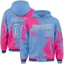 Laden Sie das Bild in den Galerie-Viewer, Custom Light Blue Pink-White Abstract Brush Stroke 3D Pattern Design Bomber Full-Snap Varsity Letterman Hoodie Jacket