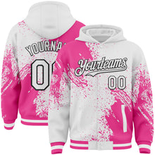 Laden Sie das Bild in den Galerie-Viewer, Custom White Pink-Black Abstract Brush Stroke 3D Pattern Design Bomber Full-Snap Varsity Letterman Hoodie Jacket