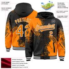 Charger l'image dans la galerie, Custom Black Bay Orange-White Abstract Brush Stroke 3D Pattern Design Bomber Full-Snap Varsity Letterman Hoodie Jacket