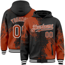 Charger l'image dans la galerie, Custom Black Texas Orange-White Abstract Brush Stroke 3D Pattern Design Bomber Full-Snap Varsity Letterman Hoodie Jacket