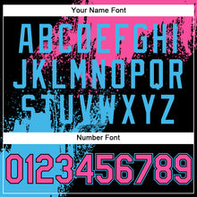 Charger l'image dans la galerie, Custom Black Pink-Sky Blue Abstract Brush Stroke 3D Pattern Design Bomber Full-Snap Varsity Letterman Hoodie Jacket