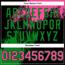 Charger l'image dans la galerie, Custom Black Pink Grass Green-White Abstract Brush Stroke 3D Pattern Design Bomber Full-Snap Varsity Letterman Hoodie Jacket