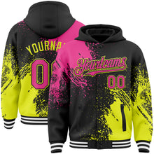 Charger l'image dans la galerie, Custom Black Pink Neon Yellow-White Abstract Brush Stroke 3D Pattern Design Bomber Full-Snap Varsity Letterman Hoodie Jacket