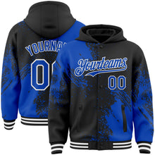 Charger l'image dans la galerie, Custom Black Thunder Blue-White Abstract Brush Stroke 3D Pattern Design Bomber Full-Snap Varsity Letterman Hoodie Jacket