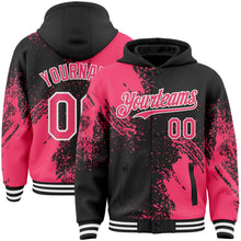 Charger l'image dans la galerie, Custom Black Neon Pink-White Abstract Brush Stroke 3D Pattern Design Bomber Full-Snap Varsity Letterman Hoodie Jacket