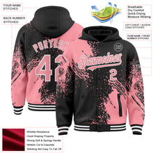 Charger l'image dans la galerie, Custom Black Medium Pink-White Abstract Brush Stroke 3D Pattern Design Bomber Full-Snap Varsity Letterman Hoodie Jacket