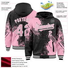 Charger l'image dans la galerie, Custom Black Light Pink-White Abstract Brush Stroke 3D Pattern Design Bomber Full-Snap Varsity Letterman Hoodie Jacket