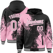 Charger l'image dans la galerie, Custom Black Light Pink-White Abstract Brush Stroke 3D Pattern Design Bomber Full-Snap Varsity Letterman Hoodie Jacket