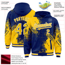 Charger l'image dans la galerie, Custom Royal Yellow-White Abstract Brush Stroke 3D Pattern Design Bomber Full-Snap Varsity Letterman Hoodie Jacket