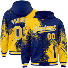 Charger l'image dans la galerie, Custom Royal Yellow-White Abstract Brush Stroke 3D Pattern Design Bomber Full-Snap Varsity Letterman Hoodie Jacket