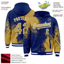 Charger l'image dans la galerie, Custom Royal Old Gold-White Abstract Brush Stroke 3D Pattern Design Bomber Full-Snap Varsity Letterman Hoodie Jacket