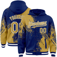 Charger l'image dans la galerie, Custom Royal Old Gold-White Abstract Brush Stroke 3D Pattern Design Bomber Full-Snap Varsity Letterman Hoodie Jacket