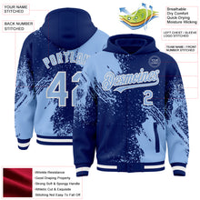 Charger l'image dans la galerie, Custom Royal Light Blue-White Abstract Brush Stroke 3D Pattern Design Bomber Full-Snap Varsity Letterman Hoodie Jacket