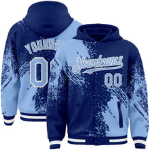 Charger l'image dans la galerie, Custom Royal Light Blue-White Abstract Brush Stroke 3D Pattern Design Bomber Full-Snap Varsity Letterman Hoodie Jacket