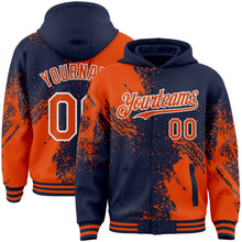 Charger l'image dans la galerie, Custom Navy Orange-White Abstract Brush Stroke 3D Pattern Design Bomber Full-Snap Varsity Letterman Hoodie Jacket