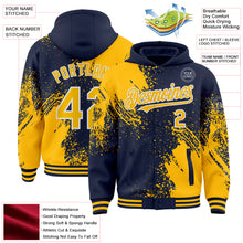 Charger l'image dans la galerie, Custom Navy Gold-White Abstract Brush Stroke 3D Pattern Design Bomber Full-Snap Varsity Letterman Hoodie Jacket