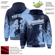 Charger l'image dans la galerie, Custom Navy Light Blue-White Abstract Brush Stroke 3D Pattern Design Bomber Full-Snap Varsity Letterman Hoodie Jacket